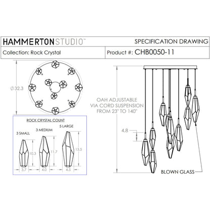 Hammerton Studio Rock Crystal 32" Wide 11 Light Hand Blown Glass Linear LED Pendant