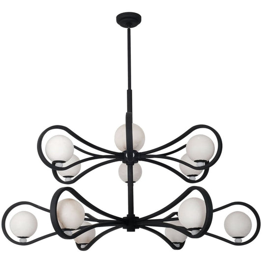 Kalco Elliptical 12 Light 48" Wide LED Chandelier with Alabaster Shades