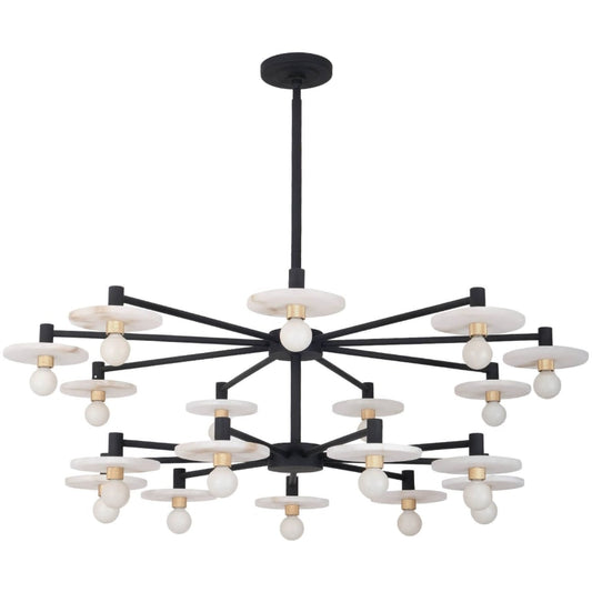 Kalco Discus 18 Light 42" Wide Chandelier with Alabaster Shades