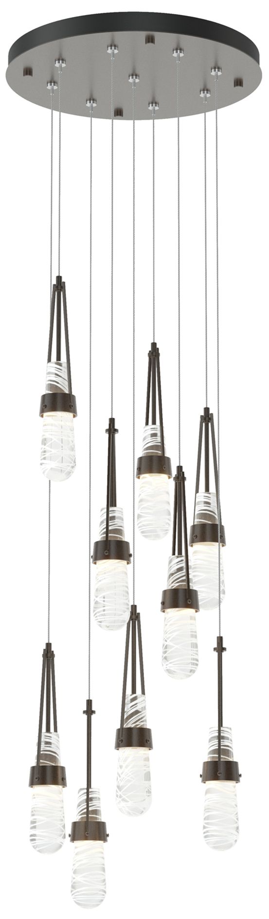 Link 20.5" 9-Light Round Rubbed Bronze Long Pendant w/ Clear Glass 