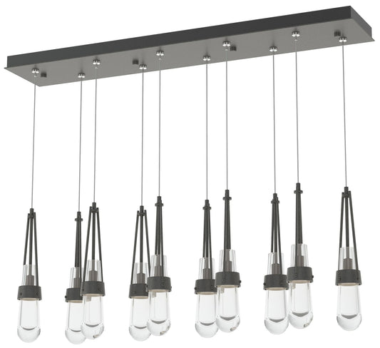 Link 44.5" Rectangular Natural Iron Long Pendant with Clear Glass