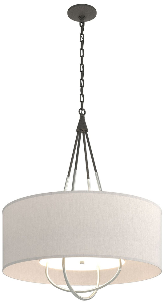 Loop Pendant - Natural Iron Finish - Vintage Platinum Accents - Flax Shade