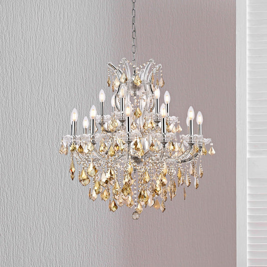 Maria Theresa 19 Lt Chrome Chandelier Golden Teak