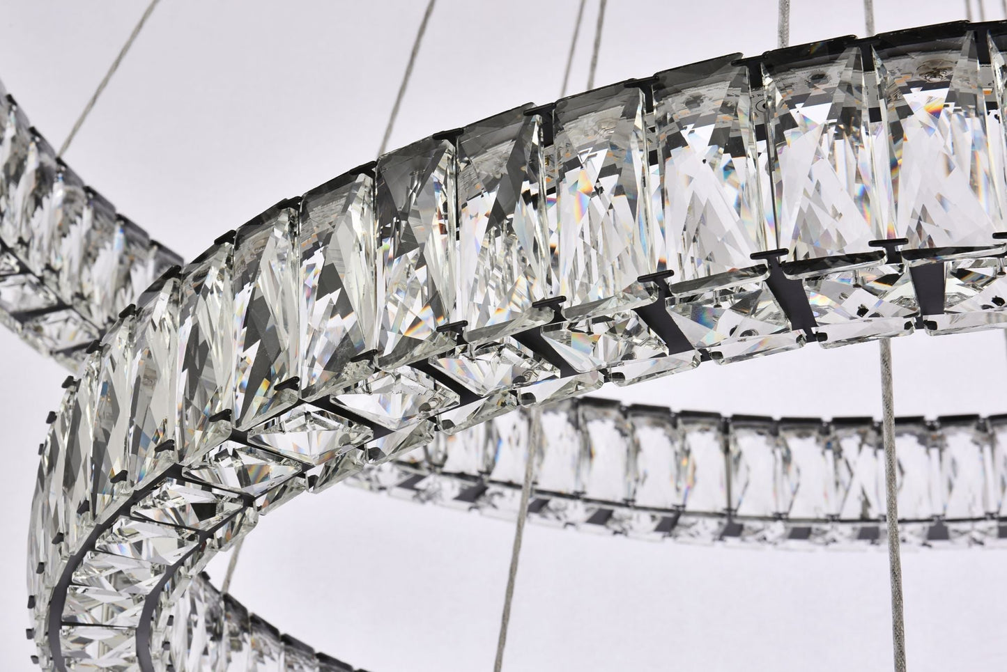 Monroe 40 1/2"W Black and Crystal Triple Ring LED Chandelier
