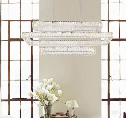 Monroe 50 1/4" Wide Chrome and Crystal 3-Tier LED Chandelier