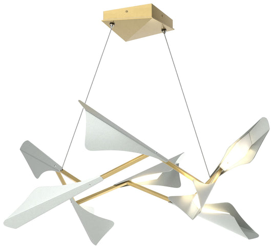 Plume 37.6"W 8-Light Vintage Platinum and Modern Brass Standard LED Pe