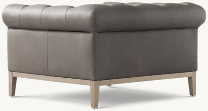 Italia Chesterfield Leather Chair - Oak Base
