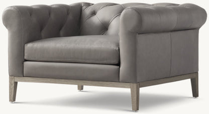 Italia Chesterfield Leather Chair - Oak Base