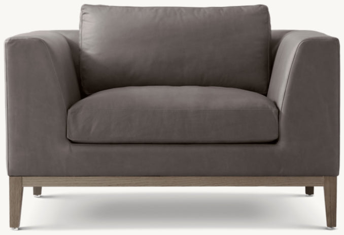 Italia Taper Arm Leather Chair - Oak Base