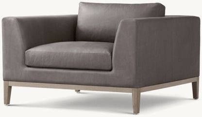 Italia Taper Arm Leather Chair - Oak Base