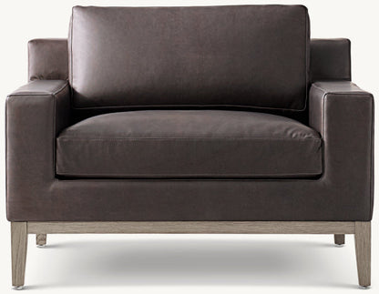 Italia Track Arm Leather Chair - Oak Base