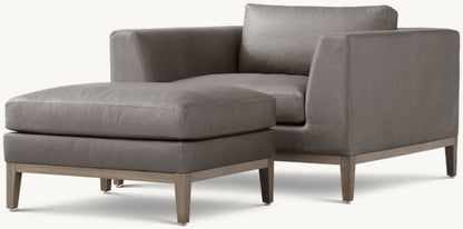 Italia Taper Arm Leather Chair - Oak Base