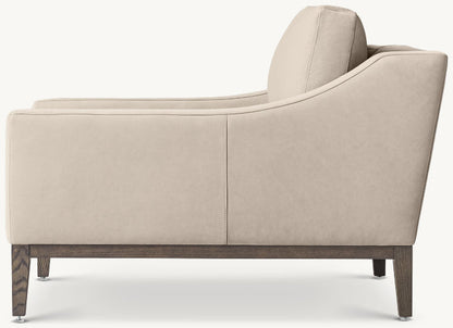 Italia Slope Arm Leather Chair - Oak Base