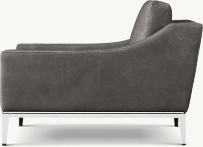 Italia Slope Arm Leather Chair - Metal Base