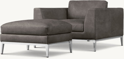 Italia Taper Arm Leather Chair - Metal Base