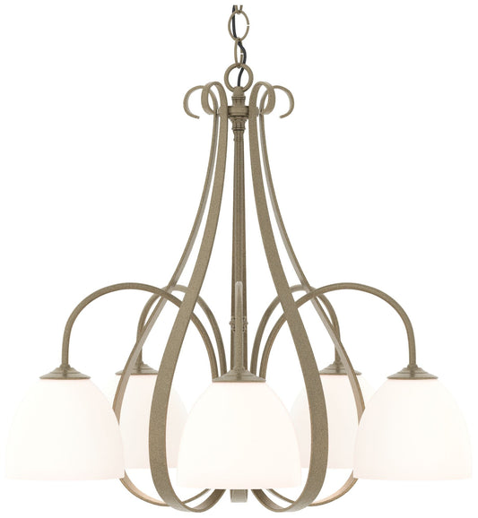 Sweeping Taper 24" Wide 5 Arm Soft Gold Chandelier With Opal Glass