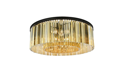 Sydney 10 Lt Matte Black Flush Mount Golden Teak
