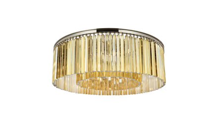 Sydney 10 Lt Polished Nickel Flush Mount Golden Teak